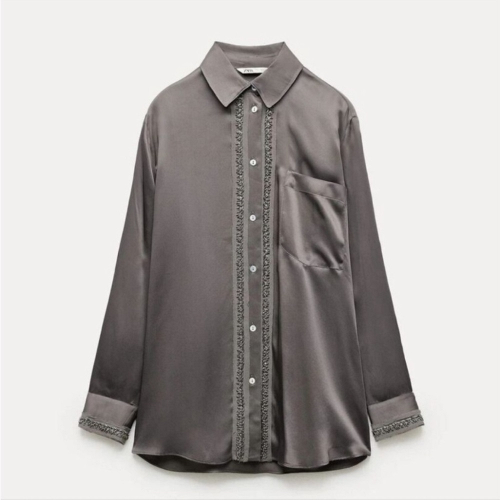 NWT  Zara  Limited edition embroidered satin shirt ZW collection.